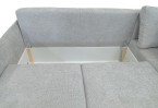 Pilka kampinė sofa su miegojimo funkcija ir patalynės dėže Pilka kampinė sofa su miegojimo funkcija ir patalynės dėže